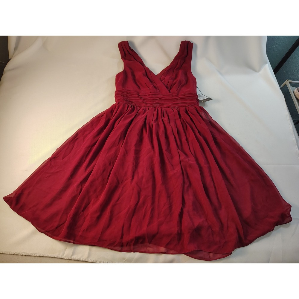 NWT Ever-Pretty Burgundy Red Chiffon V-Neck Ruched A-Line Cocktail Dress Sz 6 M